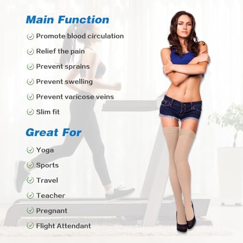 2Pairs Ktinnead 20-30mmHg Thigh High Compression Stockings for Women, Thigh High Compression Socks, Medical Compression Stockings for Pregnant, Teacher, Doctor, Varicose Veins, Swelling, lymphedema
