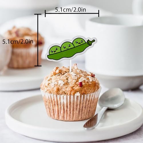 18pcs Green Glitter Cute Peas Dessert Cupcake Topper Traditional Funny Vegetable Peas in a Pod Theme Decor Supplies Baby Shower Boys Girls Happy Birthday Announce Pregnancy Party Decorations