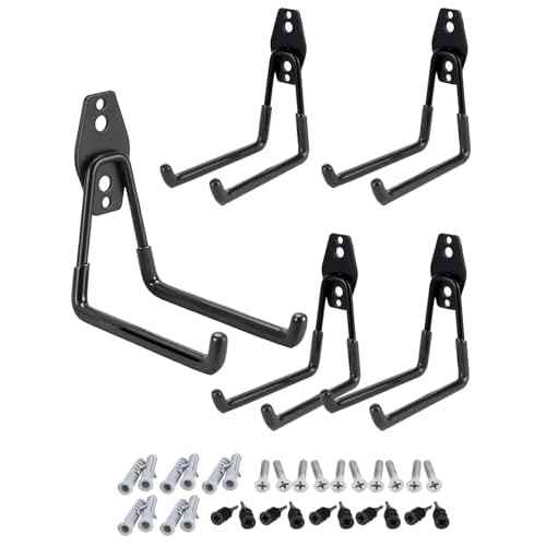 Garage Hooks, 5PCS Heavy Duty with 33lb J Hooks Strength, Multi Use Wall Organizer Outdoor Storage Kit Hanging Power and Garden Tools, Ladders, Bikes, Ropes and Bulk Items