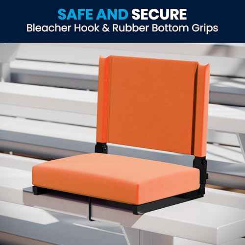 Flash Furniture Grandstand Portable Stadium Seats for Bleachers or Benches, Folding Padded Stadium Chairs with Handle, Pack of 2, 500 lb. Weight Capacity, Orange