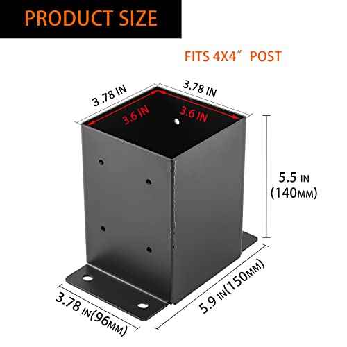 4x4 Post Base, Post Brackets(Inner Size 3.6"x3.6")£¬Black Powder Coated Heavy Thick Steel Fence Post Anchor for Deck Porch Handrail Railing Fence Plate Pergola Support(6 PCS)¡¦¡¦