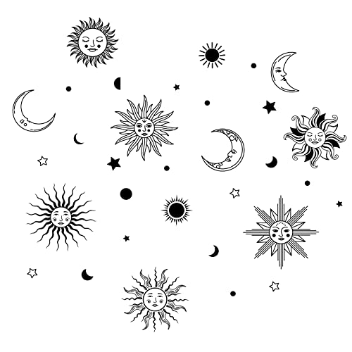 PLIGREAT Sun Crescent Star Moon Faces Wall Stickers, Waterproof Removable Vinyl Peel and Stick Wall Decals for Bedroom Living Room Boho Ethnic Wall Decorations Home Indoor DIY Wall Art Decor