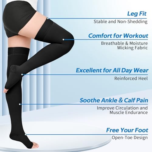 2Pairs Ktinnead 20-30mmHg Thigh High Compression Stockings for Women, Thigh High Compression Socks, Medical Compression Stockings for Pregnant, Teacher, Doctor, Varicose Veins, Swelling, lymphedema