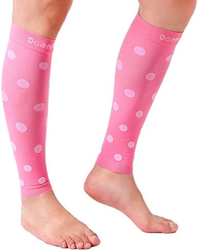 Doc Miller Calf Compression Sleeve – Footless Socks for Women & Men, 20-30mmHg, Shin Splint & Leg Cramp Support, Varicose Veins, Knee High, 1 Pair, Polka Dot