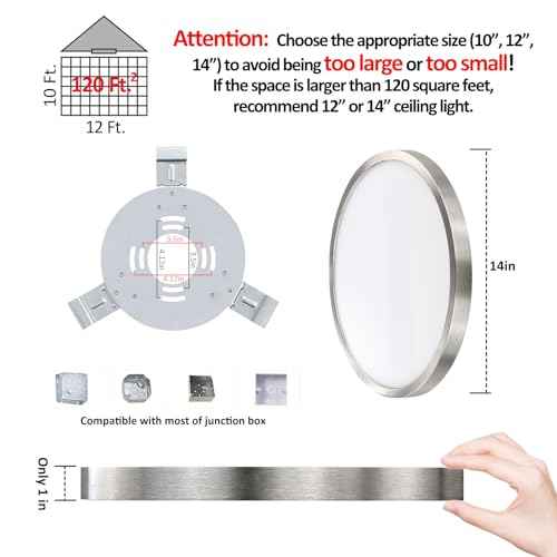 Flush Mount Ceiling Light Fixture, 14 Inch LED Modern Kitchen Light, Slim Dimmable Brushed Nickel Flush Mount Light for Low Ceiling, Laundry, Hallway, Metal and Glass Lighting, 26W, 3000K