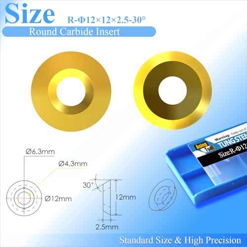 Asieg Tool Ci3 R1 TIN 12mm Round Carbide Inserts Cutters Knifes Titanium plating Indexable Replacement High Strength Fits For Popular DIY Woodworking Lathe Wood Turning Finisher Hollower Tools 10pc
