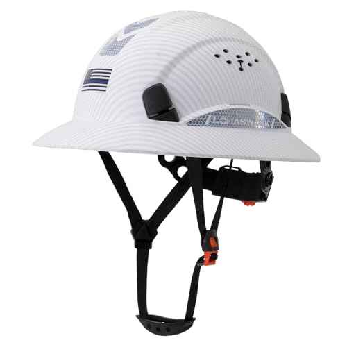 Full Brim Hard Hat, OSHA Construction Work Approved, ABS Safety Helmet with 6 Point Adjustable Ratchet Suspension Industrial Work