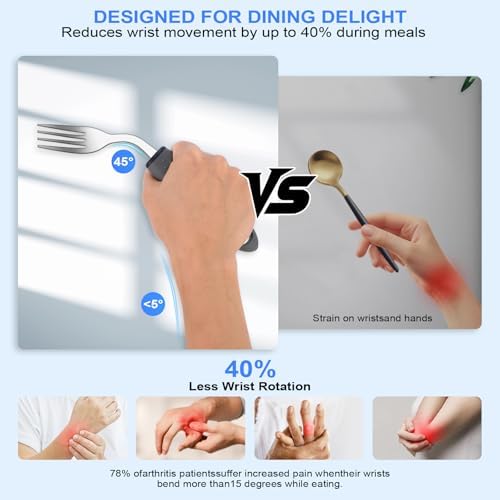 Adaptive Utensils,Weighted Utensils for Hand Tremors,Utensils for Parkinsons Patients,Elderly,Arthritis,Weak Hand Grip,Tremors&Handicapped.Stainless Steel Knife,Fork and Spoons Set (4pcs Left-Handed)
