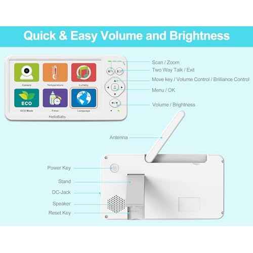 HelloBaby Baby Monitor with Camera and Audio, Large 6'' Video Baby Monitor No WiFi,30-Hour Long Battery, 320¡Æ Pan-Tilt Camera with 2X Zoom, Night Vision, 2-Way Talk,ECO,1000ft, Portable, 150 Languages