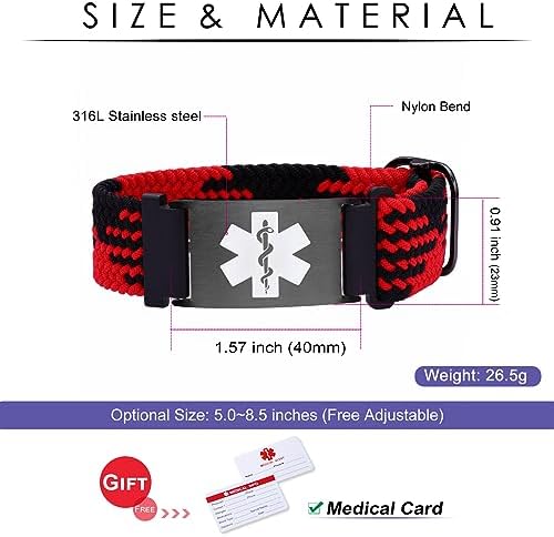 Personalized Sport Medical Alert Bracelets for Women Men - Custom Medical ID Bracelets with Free Engraving - Hook and Loop/Elastic/Stainless Steel/Silicone Watch Wristband Emergency Bracelet
