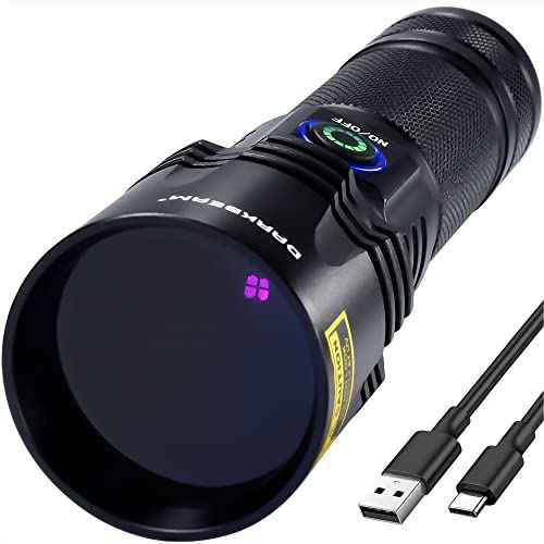DARKBEAM UV Flashlight Black Light 365nm Woods lamp, USB-C Rechargeable Filtered Blacklight, LED Ultraviolet 20W Powerful Handheld Detector for Pet Urine, Mineral, Fluorescent, Resin Curing