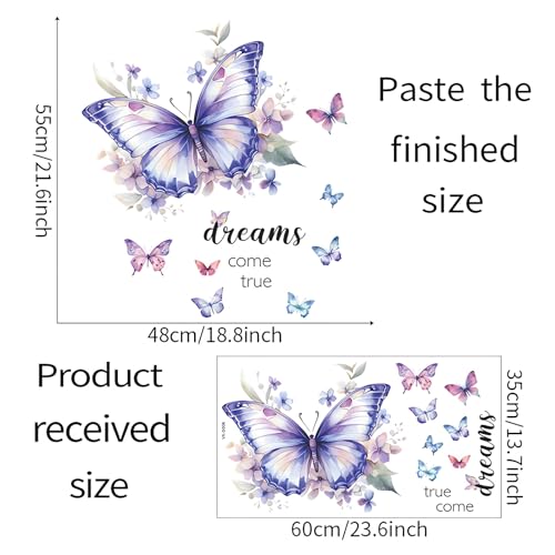 Dream Purple Butterflies Wall Stickers, sacinora Art Butterfly Dreams Come True Wall Decals Removable Vinyl Peel and Stick for Living Room Bedroom Nursery Playroom Children¡¯s Room Decorations