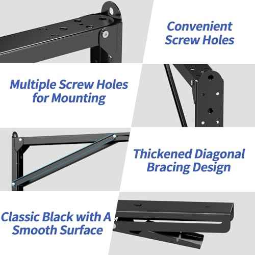 LSK 24 Inch Folding Shelf Brackets, Heavy Duty Collapsible Shelf Bracket Max Load 550LBS, Wall Mounted L Table Brackets for Garage Bench Table, Space Saving DIY Black Folding Bracket, Pack of 2