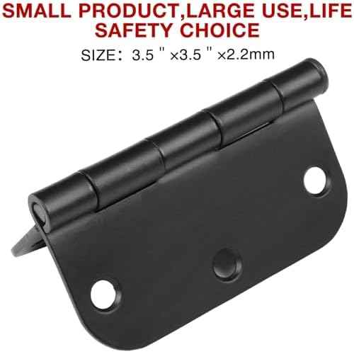 48 Pack Matte Black Door Hinges 3.5 x 3.5 Inch 5/8" Radius, Interior Heavy-Duty Rounded Hinge for Doors Standard Bedroom Office Door Hardware Removable Pin,RV,Garage,Storage Shed,Livestock Facilities
