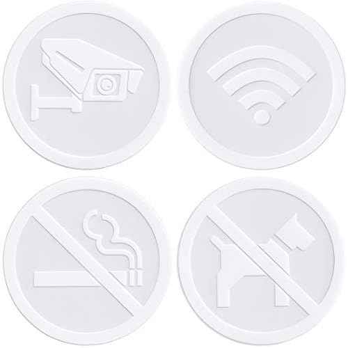 dealzEpic - Clear Transparent White Store Signs of No Smoking, No Pet Allowed, Free WIFI and Security Camera Sign - Self Adhesive Peel and Stick Vinyl Decals for Glass Door or Window