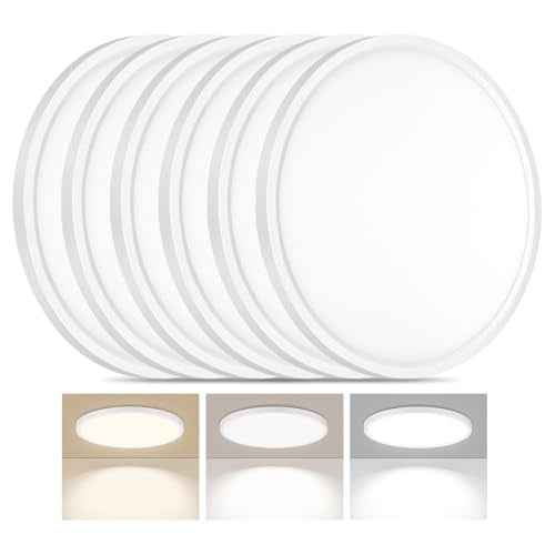 6 Pack LED Flush Mount Ceiling Light, 24W Ultra Thin Round White 3000k/4000k/6500k 3 Color Temperatures Adjusted 12 Inch Modern Ceiling Lights for Bedroom Bathroom Kitchen