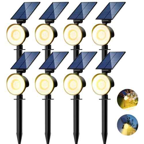 nipify 8 Pack Solar Spot Lights Outdoor Waterproof with 3 Modes, Solar Spotlight Light for Outside Yard Landscape Lighting Pathway Lights Wall,Warm White