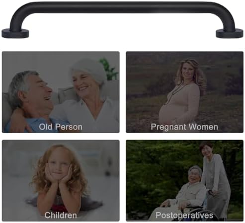 supregear Grab Bars for Bathroom, 20 Inch Length Black Shower Safety Grab Bar, 1 Inch Diameter 201 Stainless Steel Anti-Slip Handle for Senior, Elderly, Handicap