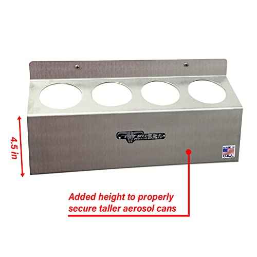Pit Posse 303 Four Bottle Aerosol Spray Can Rack Shelf Holder 15.5" Caddy - Made in USA - Aluminum Enclosed Trailer Shop Garage Storage Organizer - Mounting Hardware Included (Silver)