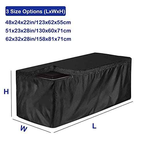 Deck Box Cover Heavy Duty Waterproof Outdoor Ottoman Bench Cover for Keter Large Deck Boxes Rectangular Storage Box Cover with Drawstring and Zipper (62x32x28in)