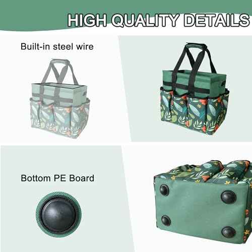 Standable Garden Tool Bag, Oxford Garden Tote Storage Bag, Portable Garden Tool Organizer Bag with Adjustable Shoulder Strap