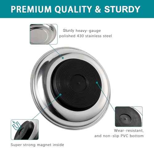 6 Pieces 4.2¡± Round Magnetic Bowl Trays Set Stainless Steel Magnet Tool Tray Parts Holder for Screws, Sockets, Bolts, Pins, Mechanic's and Automotive
