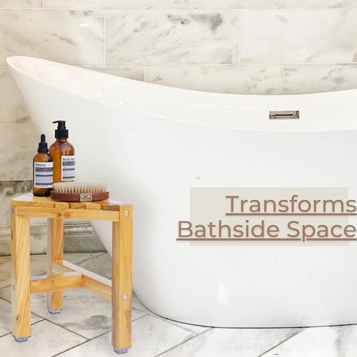 Teak Shower Stool, Teak Shower Bench, 12'' Shower Foot Rest for Shaving Legs, Waterproof Corner Shower Bench, Organizer Stool, Corner Seat for Bathroom Livingroom