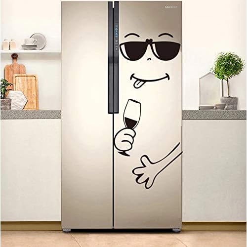 Funny Face Wine Fridge Decal ? 30x15 Inch Refrigerator Sticker Peel & Stick DIY Vino Face ? Waterproof Vinyl Refrigerator Decals for Door, Fridge Decals and Wraps, Kitchen Decor