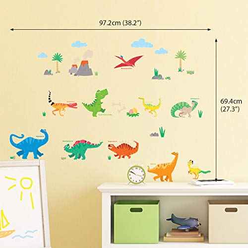 DECOWALL DS4-8032 Colourful Dinosaur Kids Wall Stickers Wall Decals Peel and Stick Removable Wall Stickers for Kids Nursery Bedroom Living Room B (Small)