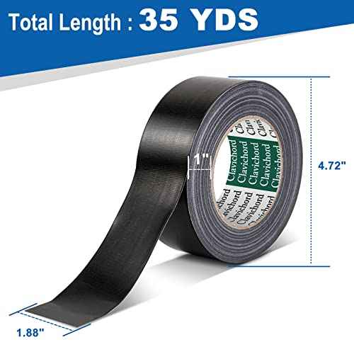 CLAVICHORD Black Duct Tape Heavy Duty - 1.88 in 35 Yds Waterproof No Residue Industrial Grade Strong Adhesive Tear by Hand Duct Tape for Multi Purpose Home Repair,Indoor or Outdoor Use