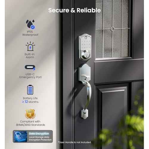 Veise VE017 Fingerprint Smart Door Lock, App Control, 7-in-1 Keyless Entry, Auto Lock, Emergency Power Port, Electronic Touchscreen Keypad, Biometric Smart Locks for Front Door, Satin Nickel