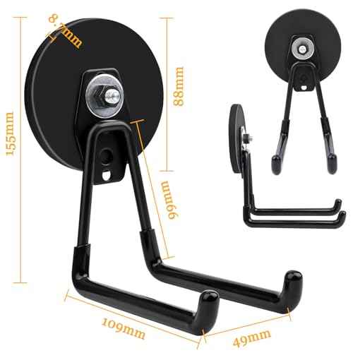 MIN CI 2 Pack Magnetic Hooks, 3.46" (88 mm) Large Magnetic Hooks Heavy Duty, Garage Manget with Hooks for Cordless Drills Hanging, Metal Cabinets, Tool Hooks for Hammer Drill,Garden Tool, Black