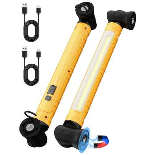 2 Pack Work Light, 3000LM LED Work Lights, Rechargeable Underhood Work Light with Hooks & Rotating Magnetic Base, Cordless Battery Powered Mechanic Light for Car Repairing Workshop