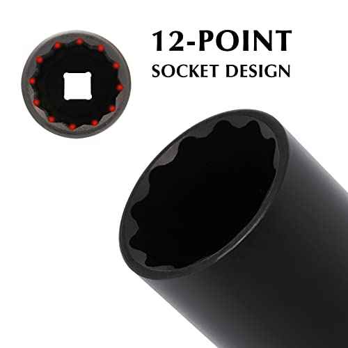 EMENTOL 1/2 Inch Drive Deep Spindle Axle Nut Impact Socket, CR-MO, 12 Point, Metric, Deep 12PT Impact Socket - 36mm