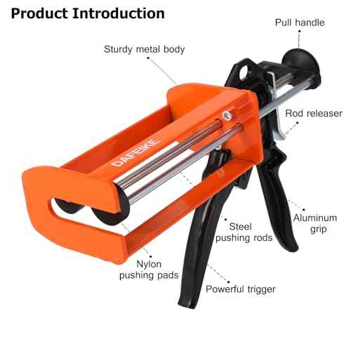 Epoxy Gun Dual Component Caulking Gun Manual Double Cartridge Caulk Gun Panel Bond Adhesive Applicator for 200 ml/6.75 fl oz Mix Ratio 1:1 and 2:1 e.g. 08115 08116, Orange