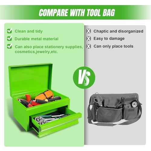 Torin APBT701GB 10" Mini Portable Steel Tool Box with drawer,Small Metal Tool Chest for Garage,Home or Workbench,Green