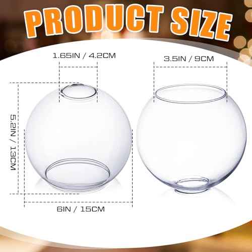 4 Pack Fixture Replacement Globe Shade 6 Inch Diameter E26 Base 1-5/8 Inch Fitter Round Glass Globe Lampshade Cover for Pendant Wall Sconce Chandelier Vanity Light(Clear)