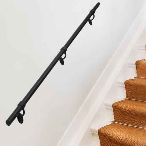 Stair Railing Indoor 6 Feet Hand Rails for Indoor/Outdoor Steps 1.5" Round Porch Railing Wall Mount Aluminum Hand Rails for Indoor Stairs Industrial Staircase Handrails