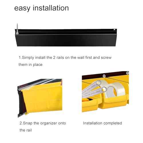 Garage Storage Rack with 8 Bin Wall Mounted Parts Storage Bin 2 Rails Hardware Organizers for Workshop Garage Shop (Yellow)