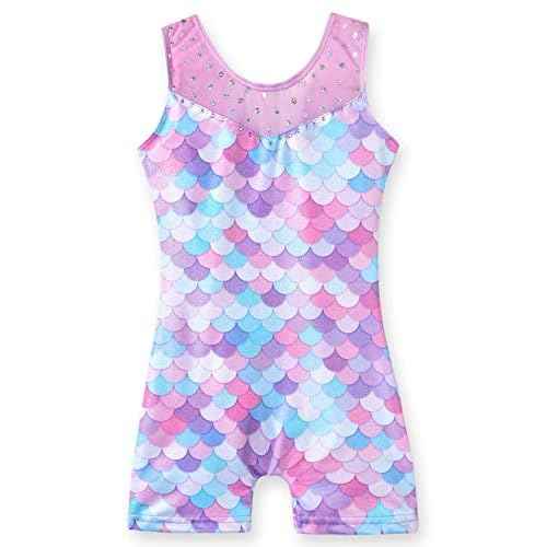 Leotards for Girls Gymnastics Toddler Dance Biketards Mermaid Unicorn Athletic Dance Wear Shiny Rainbow Blue Hotpink