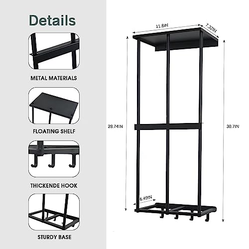 Camping Chair Rack for Garage Storage, Metal Camping Beach Chair Umbrella Holder Wall Mounted Rack Organizer Floating Shelf with 4 Hooks for Garage Organization