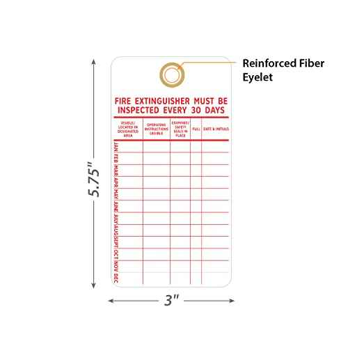 SmartSign ¡°Fire Extinguisher Must Be Inspected Every 30 Days¡± Monthly Inspection Tags, 5.75 x 3 inch 13 Point Cardstock, Red and White (Pack of 100), Made in USA