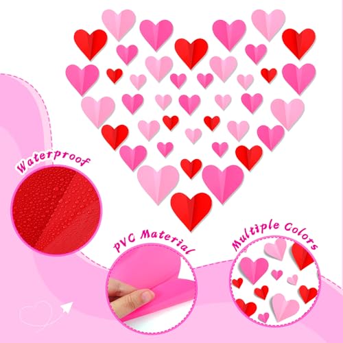 NOVWANG 120 PCS Valentines Day Wall Decorations, 3D Heart Red Rose Pink Valentine Wall Stickers Wall Decals, for Wedding Anniversary Party Bedroom Home Office Nursery Elementary Classroom Decor