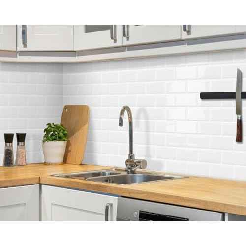 DEWOO 20-Sheet White Peel and Stick Subway Tile Backsplash Self Adhesive Brick Stickers for Kitchen Bathroom Wall (12"¡¿12")