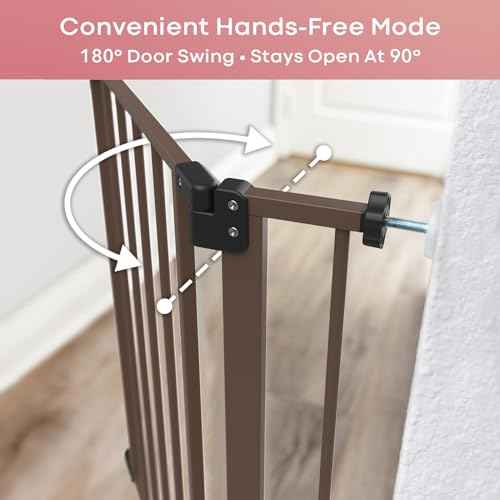 InnoTruth 29.5?40.75" Baby Gate for Stairs, 30" Tall Dog Gates for Doorways & Hallways, Safety Gate for Kids & Pets, Pressure-Mounted Walk-Through with Dual Lock & 2-Way Swing, Brown