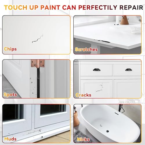 White Touch Up Paint, Multi-Surface Touch Up Paint Pen, White Paint for Chips, Scratches, Interior and Exterior House Paint for Wall Enamel Furniture Appliance Porcelain Cabinet Bath(Semi-Gloss)