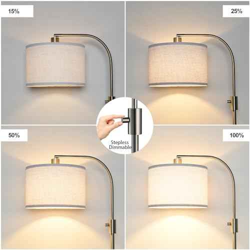 Nintiue Dimmable Floor Lamp, 1200 Lumens LED Edison Bulb Included, Arc Floor Lamps for Living Room Modern Standing Lamp with Linen Shade, ?F1599