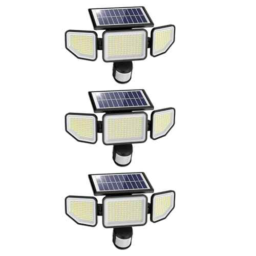 Onforu 4500LM Solar Lights Outdoor, 3 Heads Security Lights with Remote Control, IP65 Waterproof Motion Sensor Lights, 3 Modes Flood Lights for Wall, Porch, Yard, Outside, 3 Pack