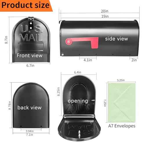 Black Galvanized Steel Post-Mount Mailbox, L19in. W x 6.7 in. H x8.7 in, Large Mailbox,Mailboxes for Outside Post Mount