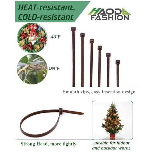 Strong Brown Zip Ties 12 Inch Wood Color Cable Ties Zip Tie, Heavy Duty Gardening Hand Tools Plants Ties 50 LBS Strength, 100 Pieces